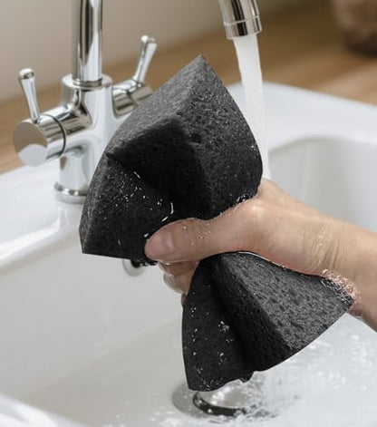 Cleaning and Washing Sponge, 3 Pack Large Extra Thick Heavy Duty Sponge Multi-Purpose for Kitchen Bathroom Bike Boat Car, Natural Cellulose Sponges 4" X 6" X 2" (Black) - color: A-black