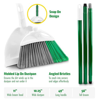 Libman FlexTech Broom with Dustpan Combo Set for Sweeping Indoor and Outdoor Floors, Pet, Dog Hair Broom, 55” Precision Angle Broom, 3 Piece Handle, 11" Wide, 10.25" Wide Dust Pan
