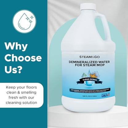 Steam & Go Demineralized Water for Steam Mop – Clean Ocean Scent, 128 fl oz (1 gal) | Scented Floor Cleaner Solution, Ready-to-Use, Compatible with Any Steam Cleaner - size: 1 gallon