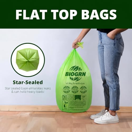 10-13 Gallon Compostable Trash Bags with Flat-Top 50 Bags Thick 0.87 Mil Leakproof Plant-based Tall Kitchen Wet Food Scrap Waste, ASTM D6400, US BPI and OK Compost Home Certified - color: 13 Gal, Flat Top Bags, 50 Count