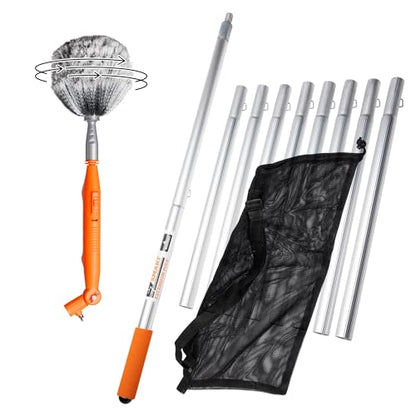EZ Smart Powered Cobweb & Ceiling Fan Duster with 16ft Rigid Extension Pole – Adjustable Arm, Removable Washable Head, Interior & Exterior Use – Handheld or Pole-Mounted Cleaning Tool - size: Cobweb Duster Extension Pole Kit