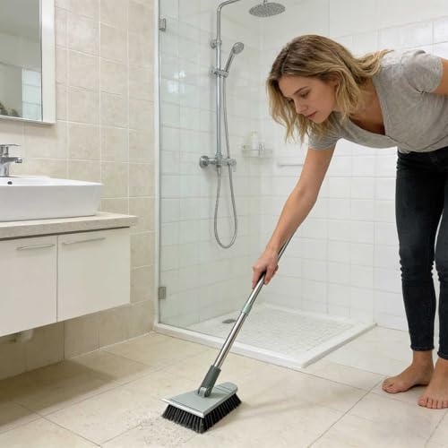 Tub Tile Scrubber Brush 2 in 1 Cleaning Brush 33.46 Inch, Adjustable Telescopic Pole Stiff Bristles Scouring Pads for Cleaning Bathroom Kitchen Toilet Wall Tub Tile Sink Non Scratch (Gray) - color: Gray