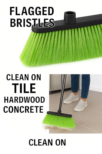 ALMA Apple Green 14" Soft Sweep Broom Head – Lightweight Flagged Bristles – 7/8" Universal Thread – Recycled PP(Apple-Green, ALMA) - color: Apple-green, size: ALMA