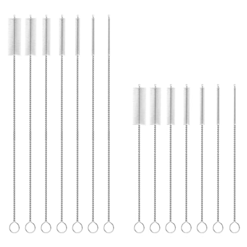14 Pack Straw Cleaner Brush Set, 8 Inch and 12 Inch Multi-Size Flexible Nylon Cleaning Brushes, Rust-Proof Stainless Steel for Tumbler Cup, Sippy Cup, Water Bottle and Pipe