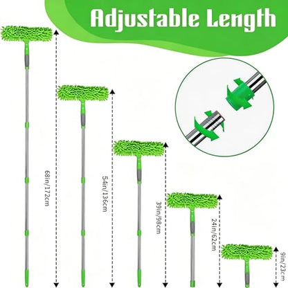 68'' Window Squeegee Cleaner Kit - 2-in-1 Rotatable Window Cleaning Tool with Extension Pole, Professional Streak-Free Squeegee with Bendable Head for Indoor/Outdoor Windows Car Glass (Green, 38.45FT) - color: Green