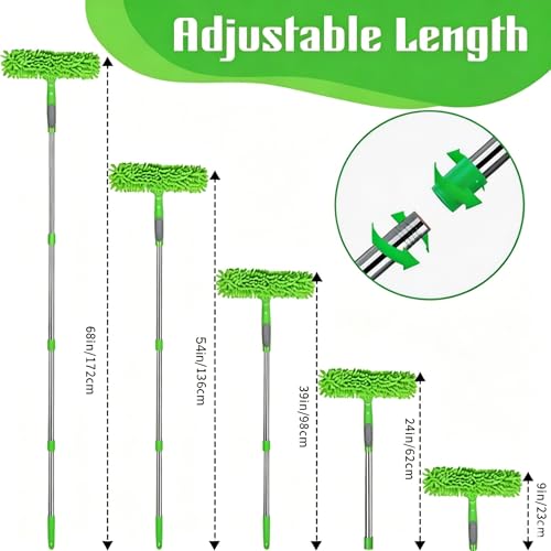68'' Window Squeegee Cleaner Kit - 2-in-1 Rotatable Window Cleaning Tool with Extension Pole, Professional Streak-Free Squeegee with Bendable Head for Indoor/Outdoor Windows Car Glass (Green, 38.45FT) - color: Green