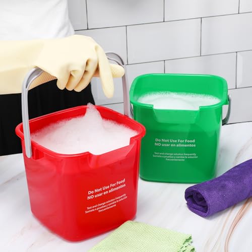 Yaomiao 4 Pcs Cleaning Bucket 3 Quart Small Sanitizing Square Bucket Detergent Pail with Measurements Spout and Handle for Home Commercial Use Restaurant Kitchen Office (Red,Yellow,Blue,Green) - color: Red,yellow,blue,green