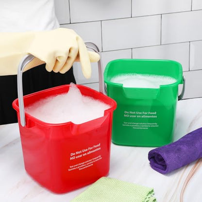 Yaomiao 4 Pcs Cleaning Bucket 3 Quart Small Sanitizing Square Bucket Detergent Pail with Measurements Spout and Handle for Home Commercial Use Restaurant Kitchen Office (Red,Yellow,Blue,Green) - color: Red,yellow,blue,green