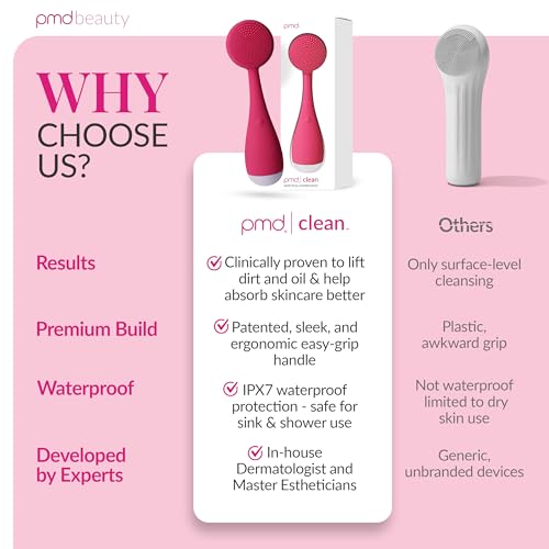 PMD Clean - Smart Facial Cleansing Device with Silicone Brush & Anti-Aging Massager - color: Pink