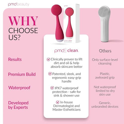 PMD Clean - Smart Facial Cleansing Device with Silicone Brush & Anti-Aging Massager - color: Pink