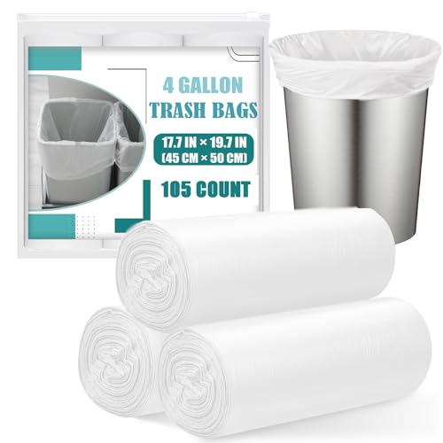 Small Trash Bags 4 Gallon - 105 Count 4 Gallon Trash Bag, Unscented Small Garbage Bags Bathroom Trash Bags, White 4 Gal Small Trash Can Liners - style: 4 Gallon-105 Count