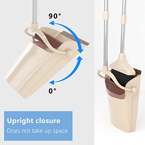 Broom and Dustpan Combo Set with Long Handle (54” L) Angle Broom Dust Pan for Home Kitchen Indoor Cleaning (Brown and Beige) - color: Brown and Grey