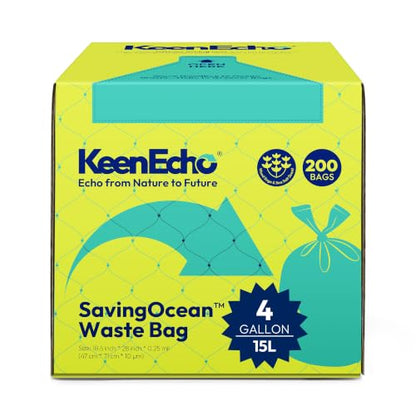 4 Gallon 200 Counts Small Green Trash Bags with Handle, Ocean Fishing Nets Upcycling, Sage & Sea Salt Scented, Plastic Garbage Bags, Waste Bag for Kitchen, Bathroom, Office and Pets - color: 4 Gal, size: 1 Dispenser Box(4 Rolls)