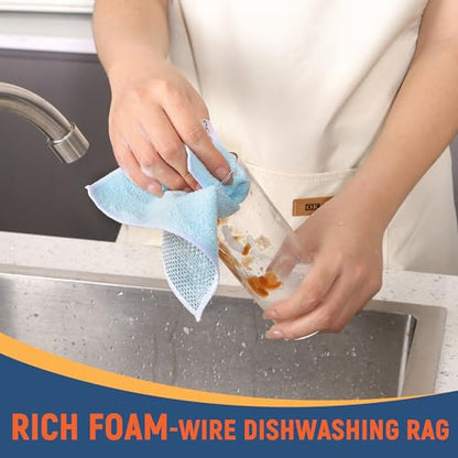 2-Sided Cleaning Dish Towels for Kitchen Microfiber Wash Cloths,15pcs Non Scratch Wire Dishcloth,Wire Dishcloth Home Essentials-Reusable Steel Wool Scrubber Washcloths,Set for Pans Sinks & Cookware