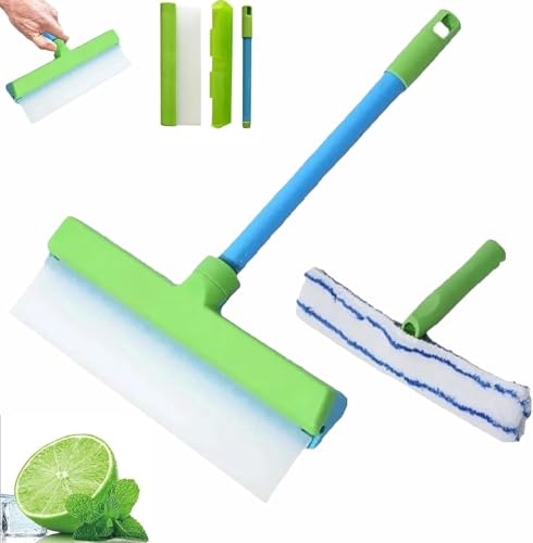 Byblix Window Squeegee, Byblix Recyclable Silicone Window Squeegee Kit, 3 in 1 Window Cleaning Scraper with Silicone Squeegee Microfiber Scrubber (Green*1) - color: Green*1