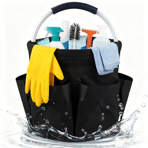 17L Cleaning Caddy With Handle, Foldable Storage Cleaning Product Organizer, Cleaning Caddy for Cleaning Supplies Outdoor Camping, Portable Multifunctional Cleaning Bucket tool Bag Organizer - color: black