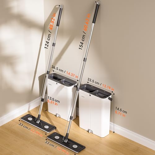 1 Set Flat Mop and Bucket System, Giving Microfiber Washable and Reusable Pads, Dry and Wet Mop for Floor Cleaning, Mop Bucket with Wringer, Suitable for Wooden Floors; Ceramic Tiles; Wall Cleaning