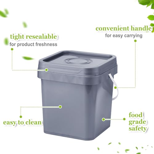 Suzile 10 Pcs Food Grade Square Bucket with Lid 1 Gallon Plastic Bucket 4.5L Utility Industrial Pail with Handle Container for Food Oil Tub Water Fishing Paint House Cleaning Car Washing(Grey) - color: Gray