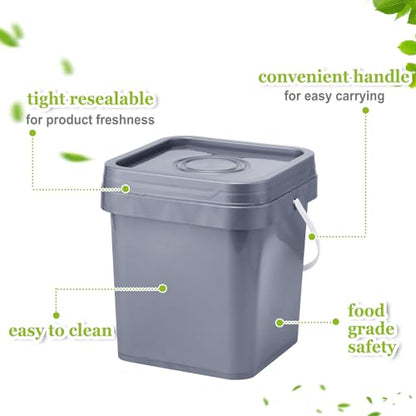Suzile 10 Pcs Food Grade Square Bucket with Lid 1 Gallon Plastic Bucket 4.5L Utility Industrial Pail with Handle Container for Food Oil Tub Water Fishing Paint House Cleaning Car Washing(Grey) - color: Gray