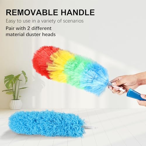 Rainbow Static Duster 24inch Reusable Microfiber Electrostatic Dusters with 2 Beandable and Washable Duster Head for Cleaning Home, Office, Car - size: 24inch-3pcs
