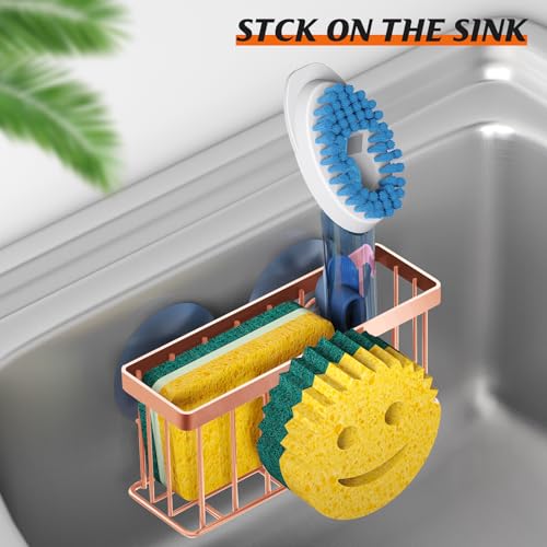 MURLONG Sponge Holder Smiley Face,Sink Caddy for Kitchen Sink,Sponge Holder with 2 PCS Suction Cups/1 PCS Adhesive Strips,Designed for Sponge,Soap,Dish Brush,Scrubber-Rose Gold - color: Rose Gold