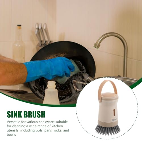 FOMIYES Soap Dispensing Dish Scrubber Brush for Kitchen Sink Cleaning Palm Handle Pot and Pan Brush with Built-in Soap Dispenser for Efficient Kitchen Cleaning
