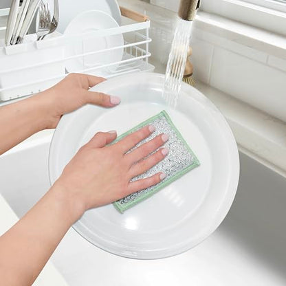 OGGI Bambou Odor-Free Scrubbing Sponges - Natural Scrub Sponges for Dishes, 91% Bamboo-Derived Rayon Cellulose Fiber, Reusable, Absorbent, Durable Scrubbers, Non-Scratch, Washable - 3 pcs, 7x4 - color: White/Sage
