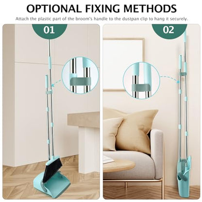 Broom and Dustpan Set, Dustpans with Broom Combo for Home, Heavy Dust Broom and Dustpan Combo, Long Handle Dust Pan and Broom Set for Kitchen, Office, Pet Hair,Green, Pack of 1 - color: Green