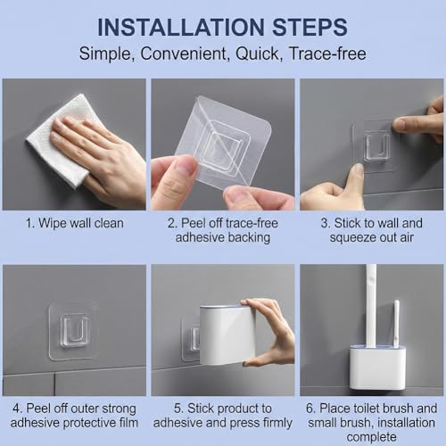 Silicone Toilet Brush Set with Holder,Wall Mounted for Bathroom RV Camper Home,Space-Saving & Hygienic Cleaning Tool,Easy to Install,Blue