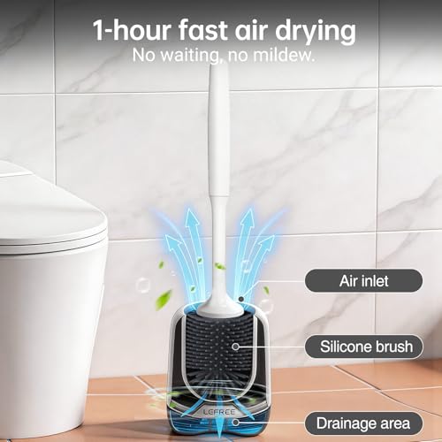 Lefree Silicone Toilet Brush and Holder Set with Ventilated Holder, Floor Standing & Wall Mounted Toilet Scrubber - color: Black, size: 1 Pack