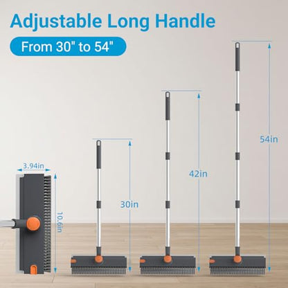 Pool Scrub Brush with 52" Pole, 3 in 1 Pool Cleaning Brush with Squeegee, Floor Scrub Brush with Long Handle, Deck Brush for Swimming Pool Tile Wall Patio Concrete Gray - color: Gray