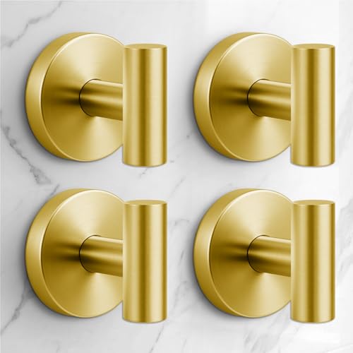 Heavy Duty Suction Cup Hooks for Glass Window,Tile,Mirror,Removable Shower Hooks for Inside Shower,Metal Towel Hooks for Bathroom,4 Pack(Gold) - color: Gold, size: 4 Pack