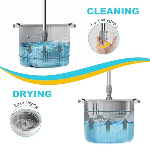 JOYMOOP Spin Mop and Bucket Set, 360° Mop Head & Telescopic Handle, 3 Reusable Microfiber Pads, Wet and Dry Use, Hands-Free Cleaning for Hardwood, Tile, Laminate Floors & Walls