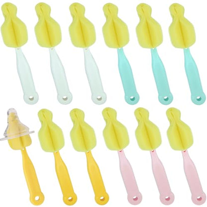 Sponge Bottle Brush 12 PCS Sponge Nipple Brushes Baby Bottle Nipple Cleaning Brush Long Handle Baby Milk Bottle Brush (12PCS) - color: Nipple Brush 12pcs