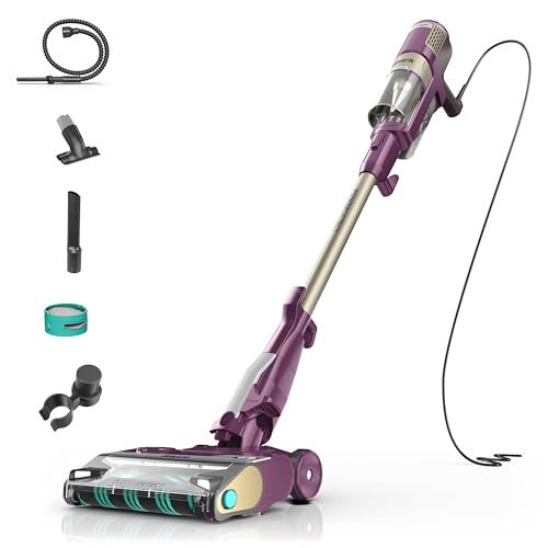Shark PowerDetect | Corded Stick Vacuum Cleaner for Carpet & Hard Floors | Lightweight Hand Vacuum for Pet Hair with DuoClean | Self-Cleaning Brushroll | HEPA | 3 Attachments | Purple | HZ4001AMZ - style: PowerDetect w/ Precision Duster
