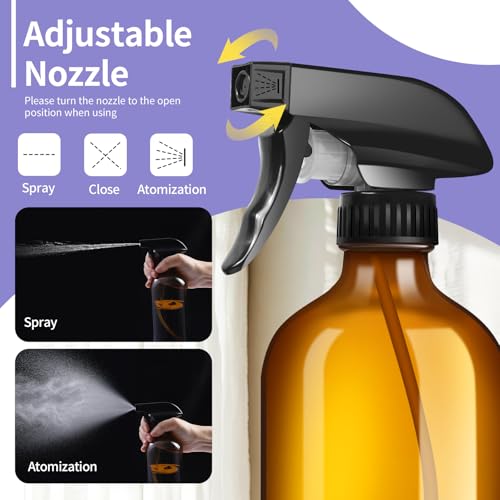 sietpoek 9 Pack Glass Spray Bottle 16oz, Empty Amber Spray Bottle Refillable Container for Essential Oils,Cleaning Products,Aromatherapy spray device