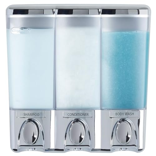Better Living Clear Choice Shower Dispenser 3 Chamber, Wall Mount Shower Soap Pump Dispenser for Bathroom Hotel Body Wash, No Drill Adhesive, Waterproof Dispenser, 3 x 14.2 oz, Chrome - color: Chrome, size: Three Chamber