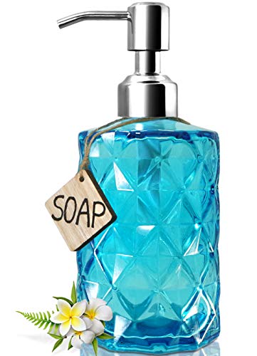 JASAI Diamond Design Soap Dispenser with 304 Rust Proof Stainless Steel Soap Pump, 12 Ounce Kitchen Soap Dispenser for Bathroom, Hand Soap, Dish Soap (Clear Blue). - color: Blue