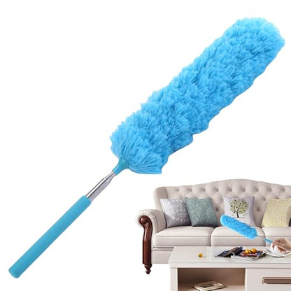 Extendable Feathers Duster Bendable Microfiber Long Handled Duster, Flexible Hand Cobweb Cleaner with Telescoping Pole for Cleaning High Ceiling Fans, Cars, Blinds, Cobweb, Furniture - color: Blue
