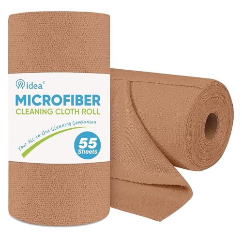 AIDEA Microfiber Cleaning Cloth Roll, 55 Sheets Shop Towels Washable, Microfiber Towels for Cars, Shop Rags Reusable Paper Towel for Automotive, Workshop, House, Kitchen, Cleaning Supplies11×9" Coffee - color: Coffee, size: 55 Count (Pack of 1)
