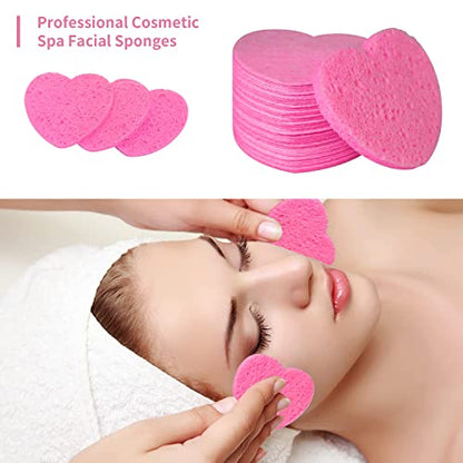 100-Count Compressed Facial Sponges, Spunspon 100% Natural Cellulose Face Sponge Daily Cosmetic Spa Sponges for Face Cleansing Makeup and Mask Removal, Exfoliating Skin Massage for Travel Home, Pink - color: 100- Pack Pink