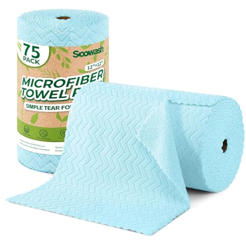 Microfiber Cleaning Cloths Roll, 75 Pack Tear Away Microfiber Towels Roll, 12" x 12" Lint Free Rags, Reusable Cleaning Cloths, Washable, Scratch Free,Ultra Absorbent Dish Rags(Blue Ripple) - color: Blue Ripple, size: 75 pack