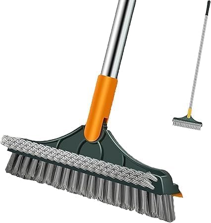 Bloame Cleaning Brush, 3 in 1 Floor Scrub Brush with, 180° Rotating Long Handle Soft Scraper for Cleaning Bathroom Glass Patio Kitchen (Green) - color: Green