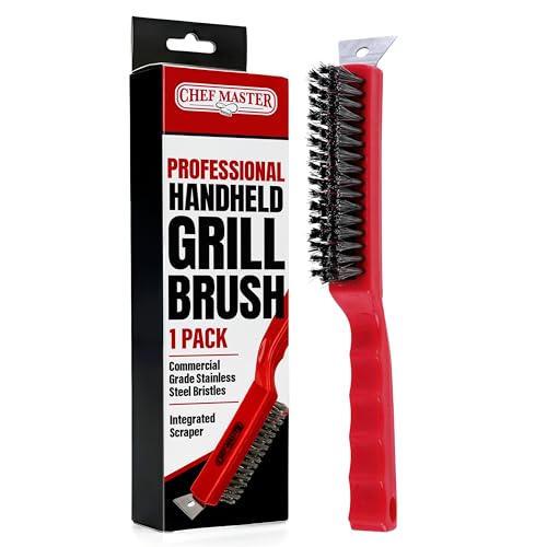 Chef Master Grill Brush with Scraper Head – Heavy-Duty Wire Bristle Cleaner - Grill Barbecue Cleaner for Outdoor - Ergonomic Handle, Outdoor BBQ Tool & Accessories - 90044