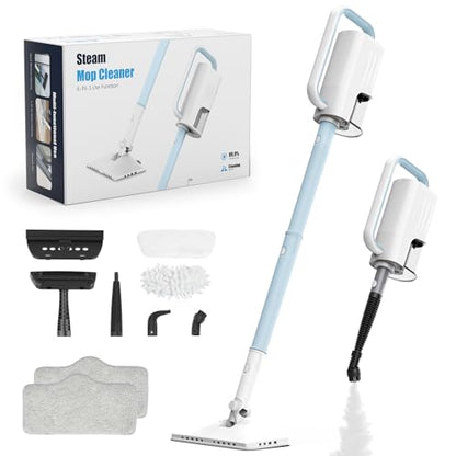 Steam Cleaner, 6 in1 Rotated Steam Mop Cleaner with 2 Modes, 2 Microfiber Pads, 400ML Removable Tank, 23FT Power Cable, Detachable Steam Mops for Floor, Laminate Floor, Tiles Cleaning (Denim Blue) - color: Denim Blue