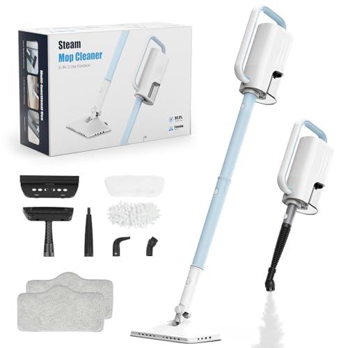 Steam Cleaner, 6 in1 Rotated Steam Mop Cleaner with 2 Modes, 2 Microfiber Pads, 400ML Removable Tank, 23FT Power Cable, Detachable Steam Mops for Floor, Laminate Floor, Tiles Cleaning (Denim Blue) - color: Denim Blue