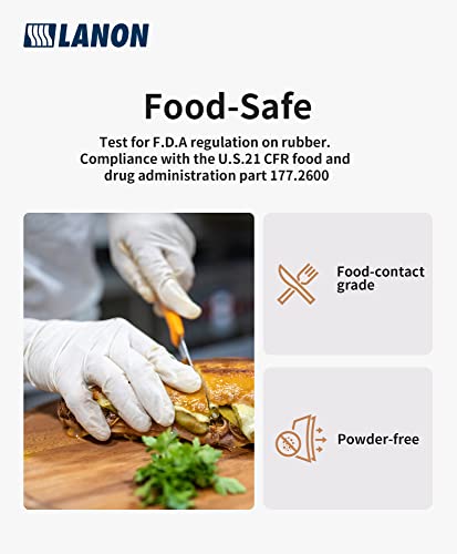 LANON Food Safe White Disposable Nitrile Gloves, Latex-Free, Powder-Free, Textured Fingertips, Cooking, Cleaning, Case, Medium - size: Medium (Pack of 1000)