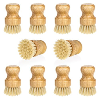 12 Packs Bamboo Dish Scrub Brush Wooden Washing Scrubbers with Sisal Bristles Kitchen Palm Pot Brush Round Mini Dish Brushes for Household Iron Pot Pan Sink Sink Vegetables Cleaning - color: Yellow