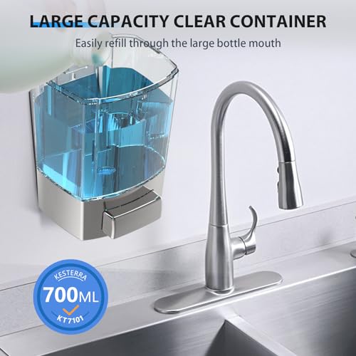 Manual Soap Dispenser, 23.7oz/700ml Wall Mount Soap Dispenser, Large Capacity Kitchen Bathroom Hand Soap Pump, Commercial Refillable Shampoo Shower Gel Lotion Dispenser, Chrome B - color: Chrome 700ml