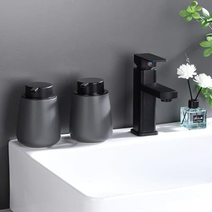 12Oz Hand Soap Dispenser Set - 2 Pack Ceramic Lotion Soap Dispenser Set with Easy-to-Press Black Pump, Refillable Mordern Liquid Dish Soap Dispensers for Bathroom & Kitchen (Grey, Liquid Pump) - color: Grey Liquid Dispenser